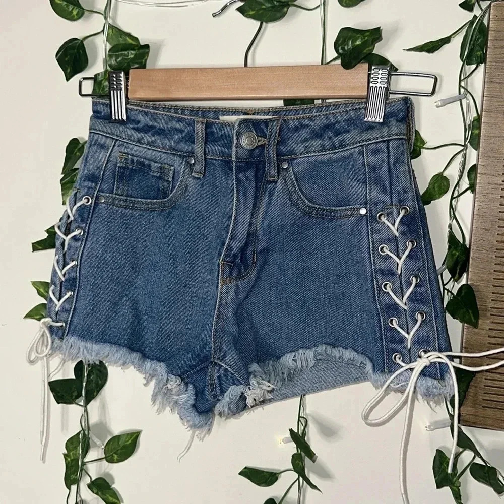 Pacsun Side Tie “High Rise Short” Jean Shorts - Picture 2 of 4